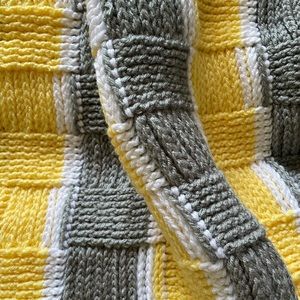 Handmade, vintage inspired color-block blanket.  Chunky, warm knit! ~ 46 x 50”💕